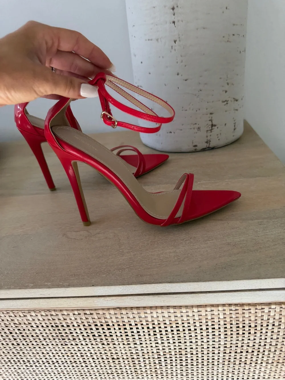 Rare Find PrettyLittleThing Red Strappy Ankle-Tie Pointed Pumps